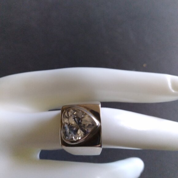 Ross Simon Wide Band Sterling Ring with Cabochon Set Heart - Picture 2 of 4
